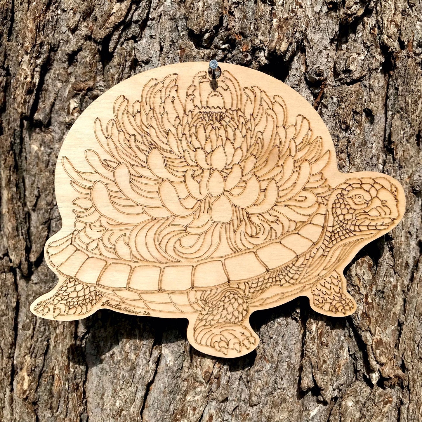 “Turtally Blooming” Wood Engraving