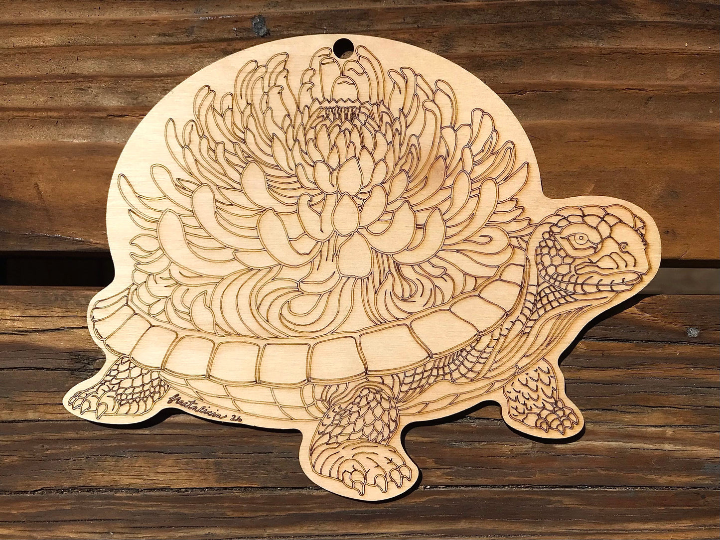 “Turtally Blooming” Wood Engraving