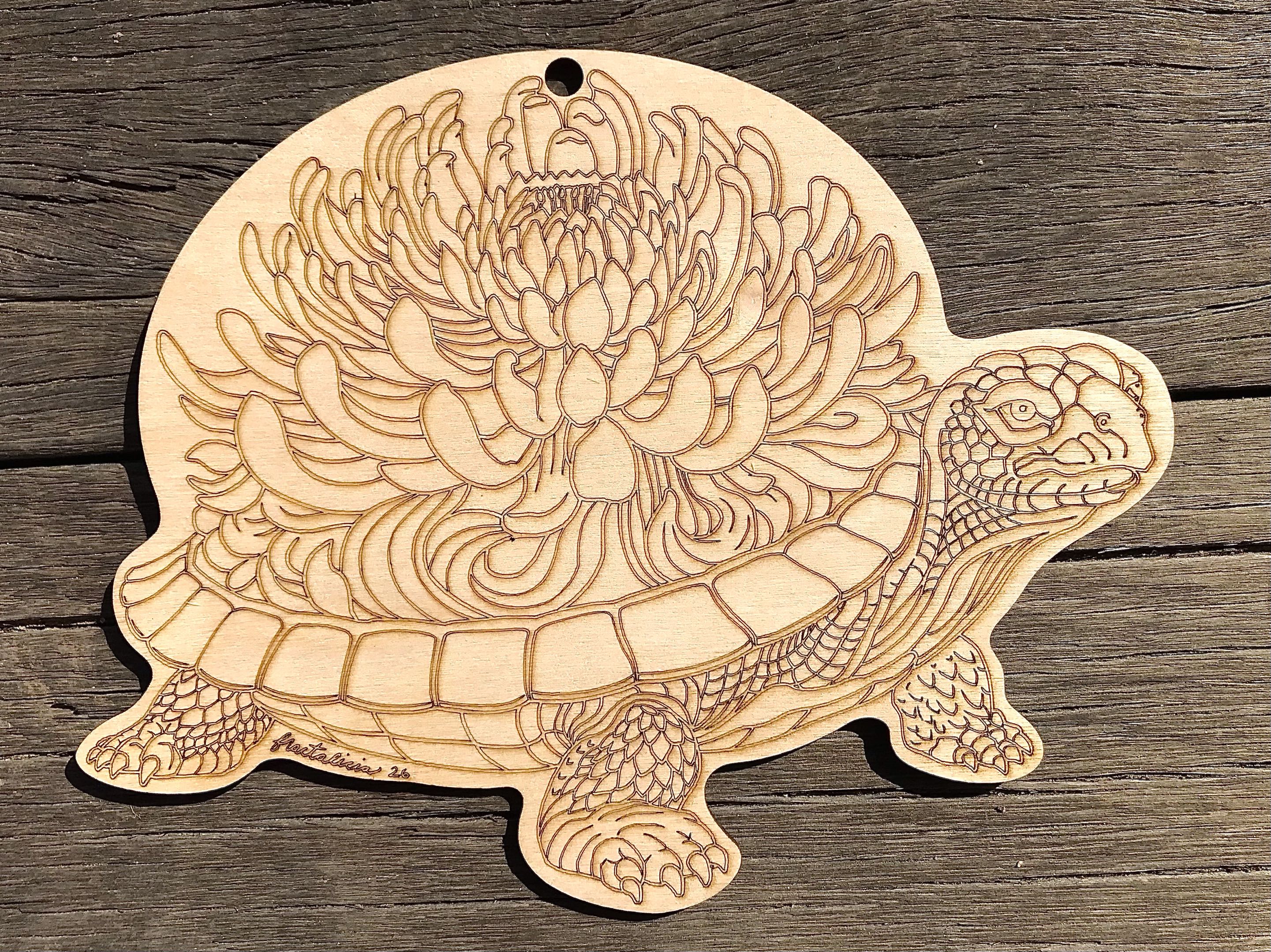 “Turtally Blooming” Wood Engraving