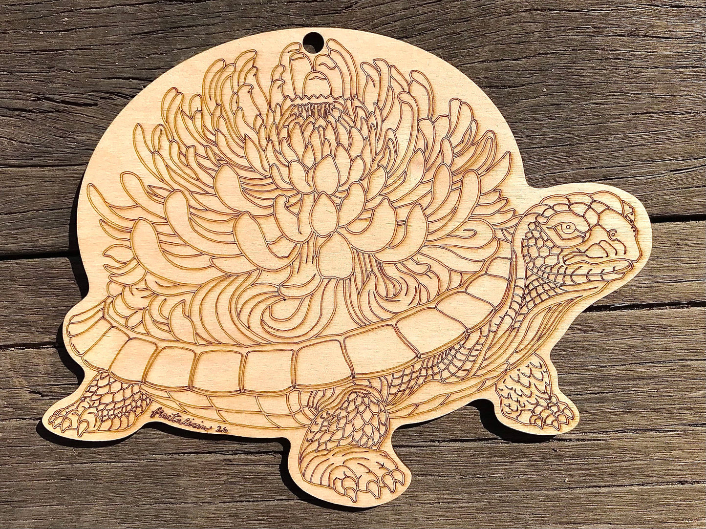 “Turtally Blooming” Wood Engraving