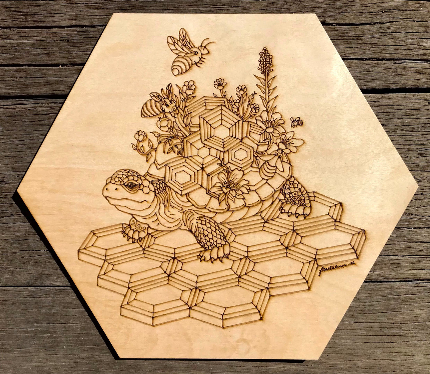 “Honey Honu” Wood Engraving